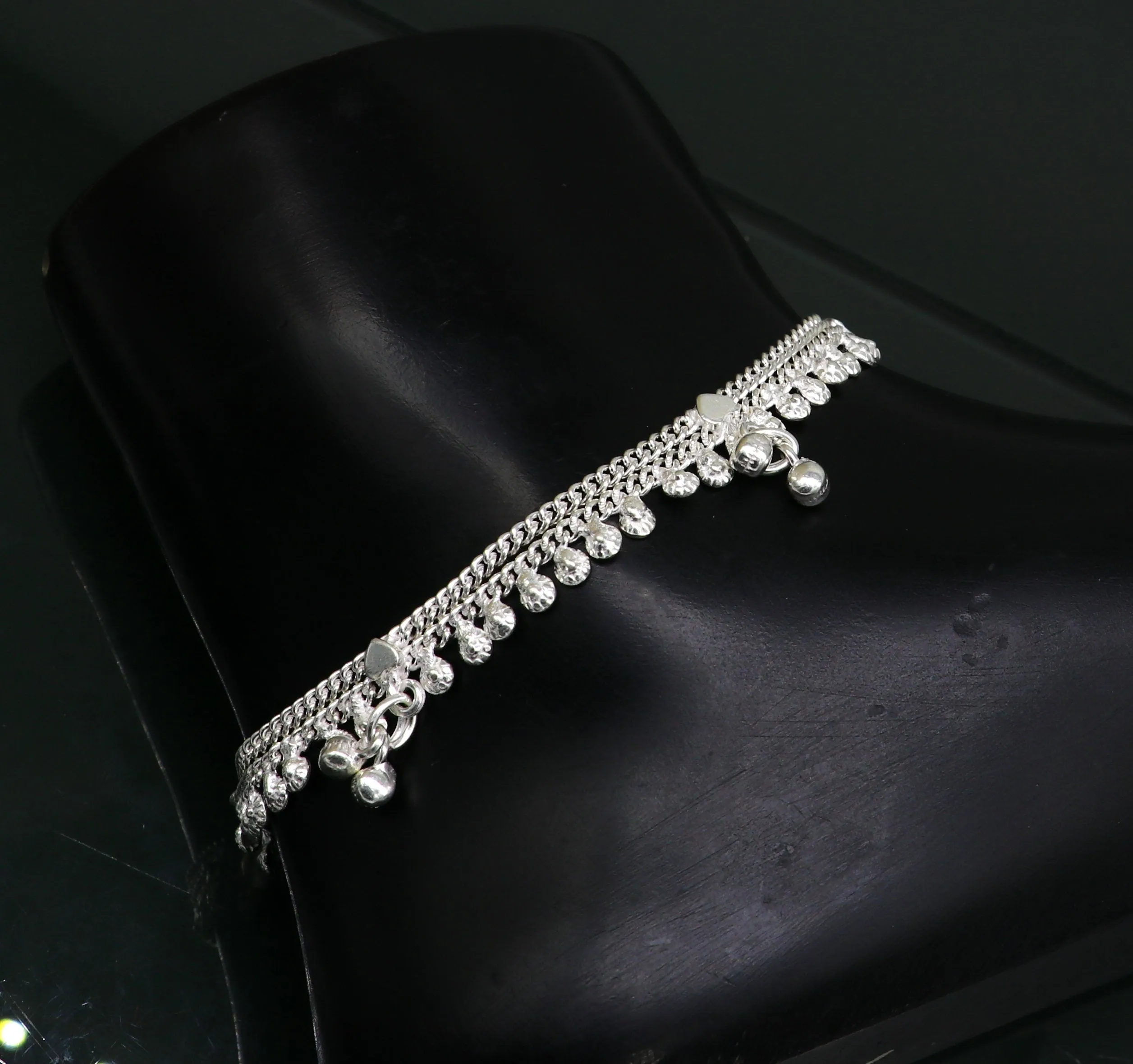5.5" fancy style handmade customized design stylish new born baby anklets, solid sterling silver kids ankle bracelet gifting jewelry ank314