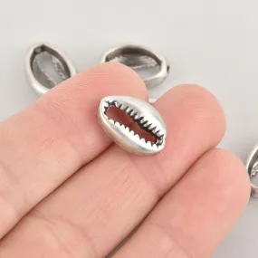 6 Matte Silver SEASHELL Charms Cowrie Shell Coffee Bean Shells 18mm chs6775