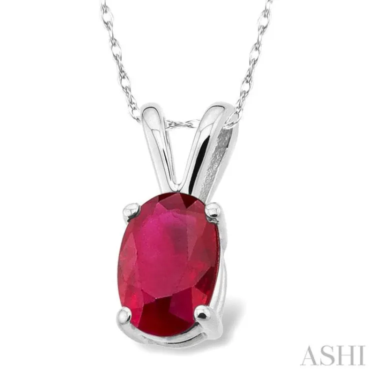 6x4 MM Oval Cut Ruby Pendant in 14K White Gold with Chain
