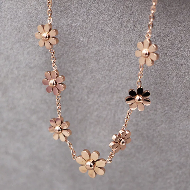 7 Daisy Anklets For Women Rose Gold Color Fashion Prevent Allergy Jewelry