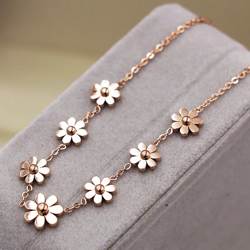 7 Daisy Anklets For Women Rose Gold Color Fashion Prevent Allergy Jewelry