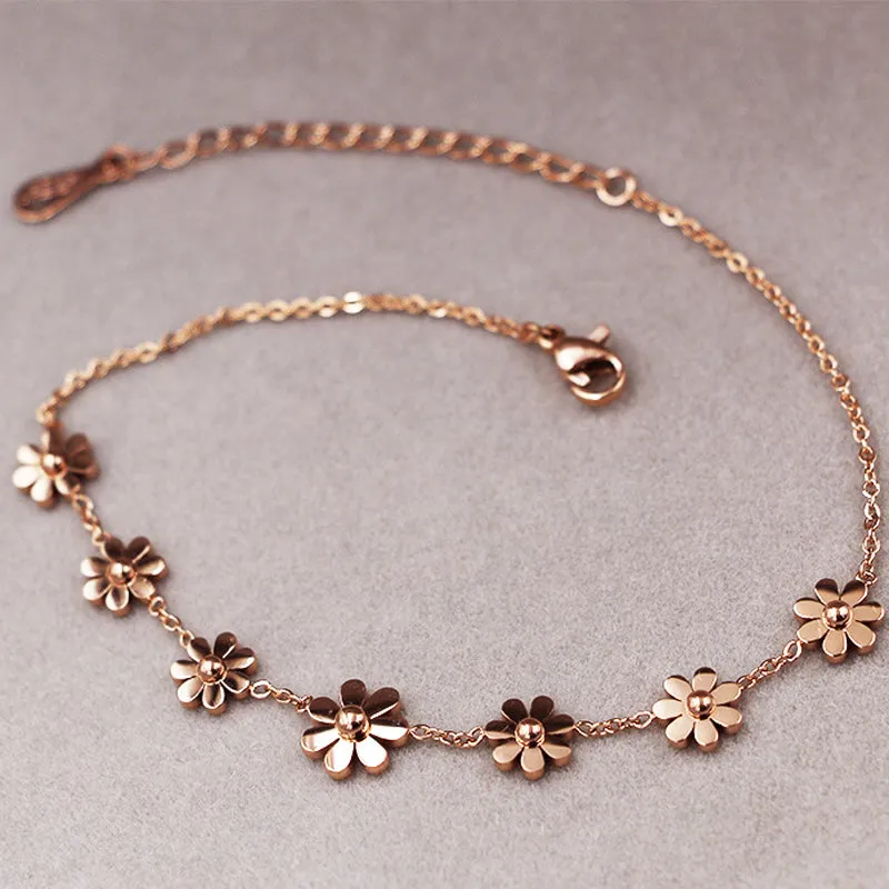 7 Daisy Anklets For Women Rose Gold Color Fashion Prevent Allergy Jewelry