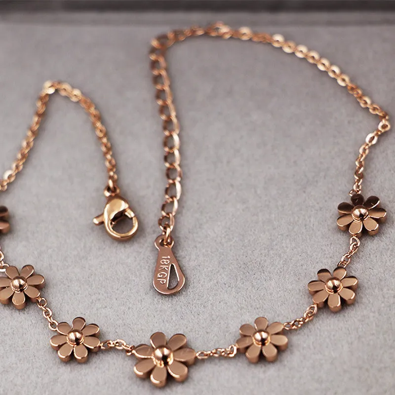 7 Daisy Anklets For Women Rose Gold Color Fashion Prevent Allergy Jewelry