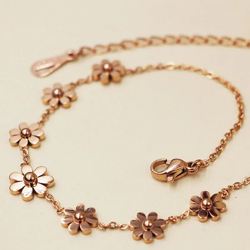 7 Daisy Anklets For Women Rose Gold Color Fashion Prevent Allergy Jewelry