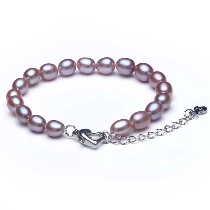 925 Sterling Silver Natural Freshwater Pearl Strand Bracelets For Women