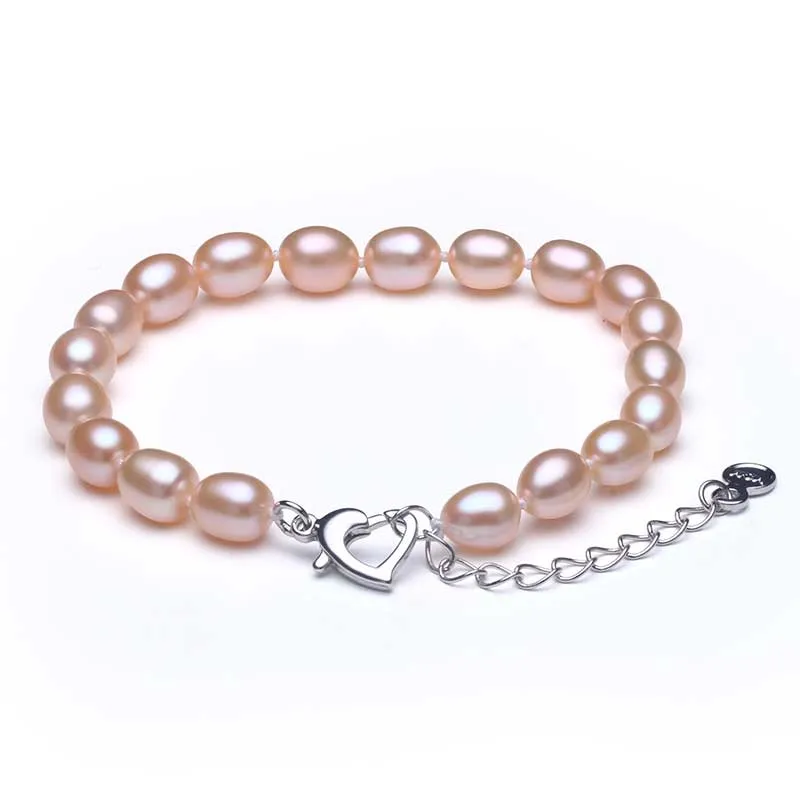 925 Sterling Silver Natural Freshwater Pearl Strand Bracelets For Women
