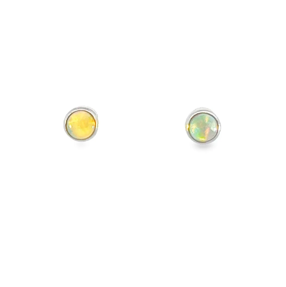 9KT White Gold Crystal Opal Stud Earrings, 4mm, Handmade Dainty Gift for Her, Birthstone Jewelry