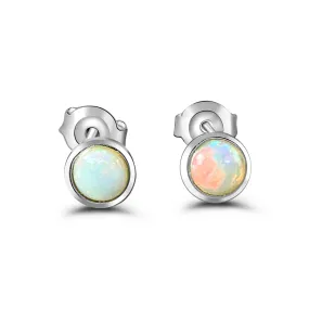 9KT White Gold Crystal Opal Stud Earrings, 4mm, Handmade Dainty Gift for Her, Birthstone Jewelry