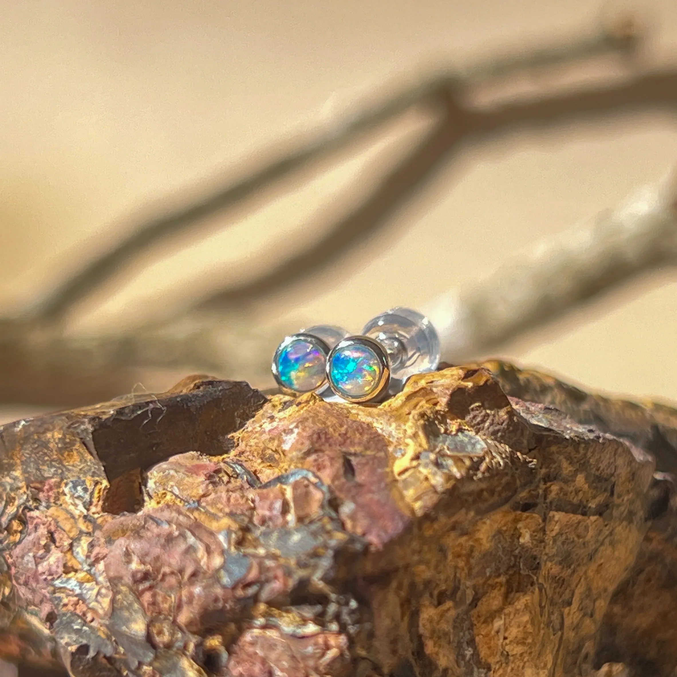 9KT White Gold Crystal Opal Stud Earrings, 4mm, Handmade Dainty Gift for Her, Birthstone Jewelry