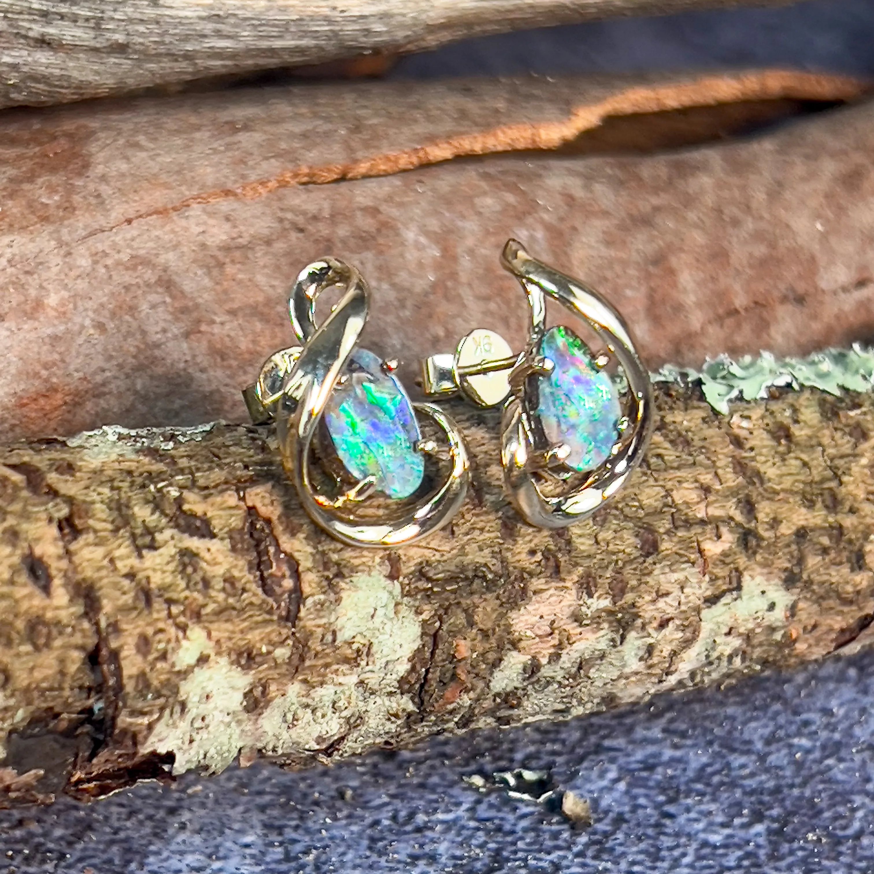 9kt Yellow Gold Boulder Opal 2.07ct earrings