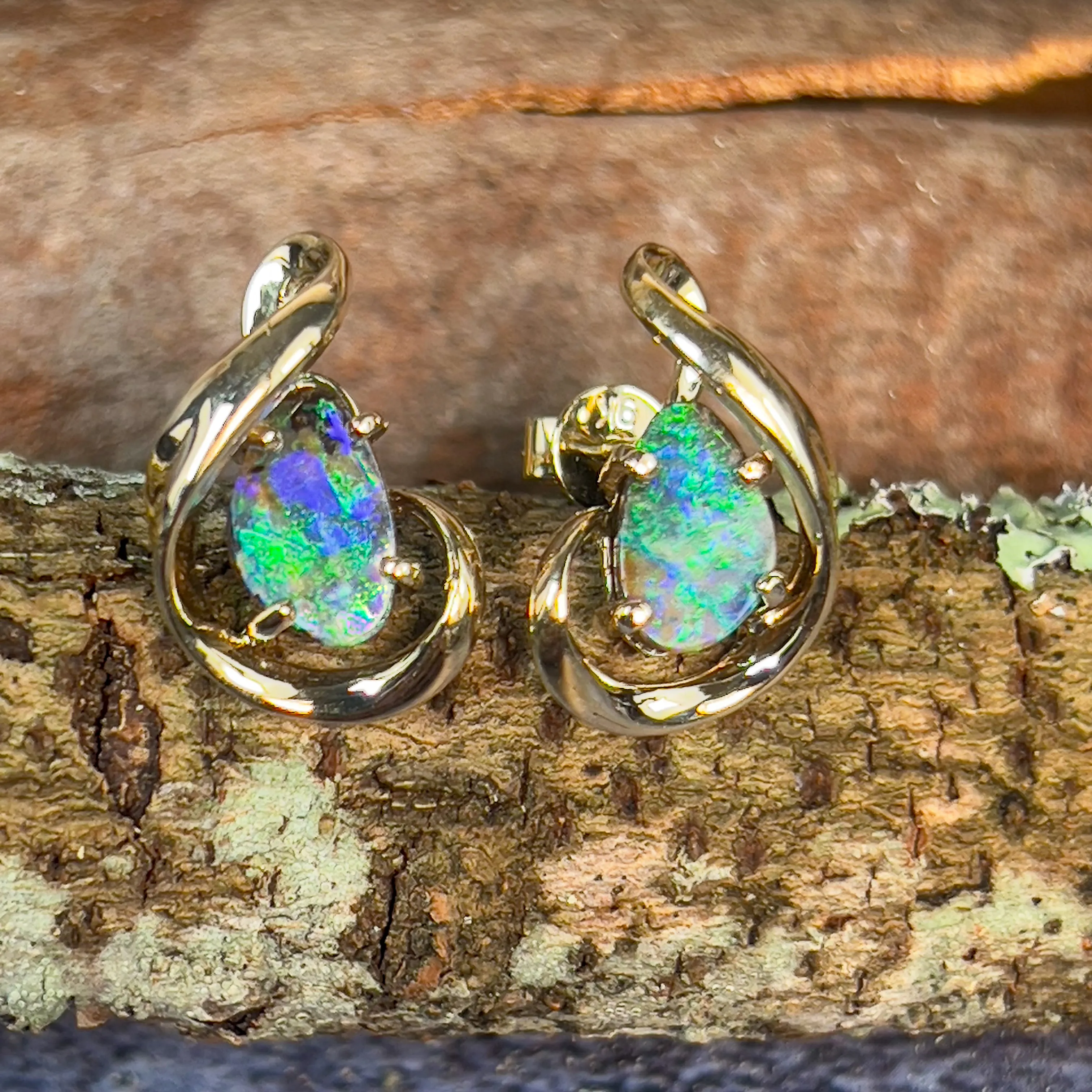 9kt Yellow Gold Boulder Opal 2.07ct earrings