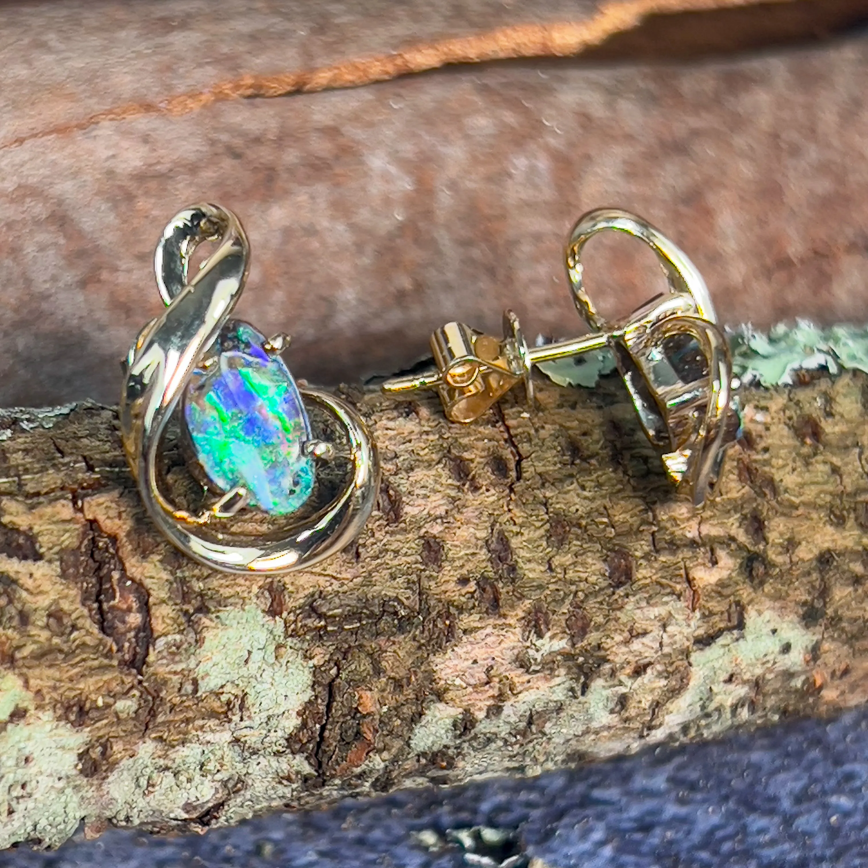 9kt Yellow Gold Boulder Opal 2.07ct earrings