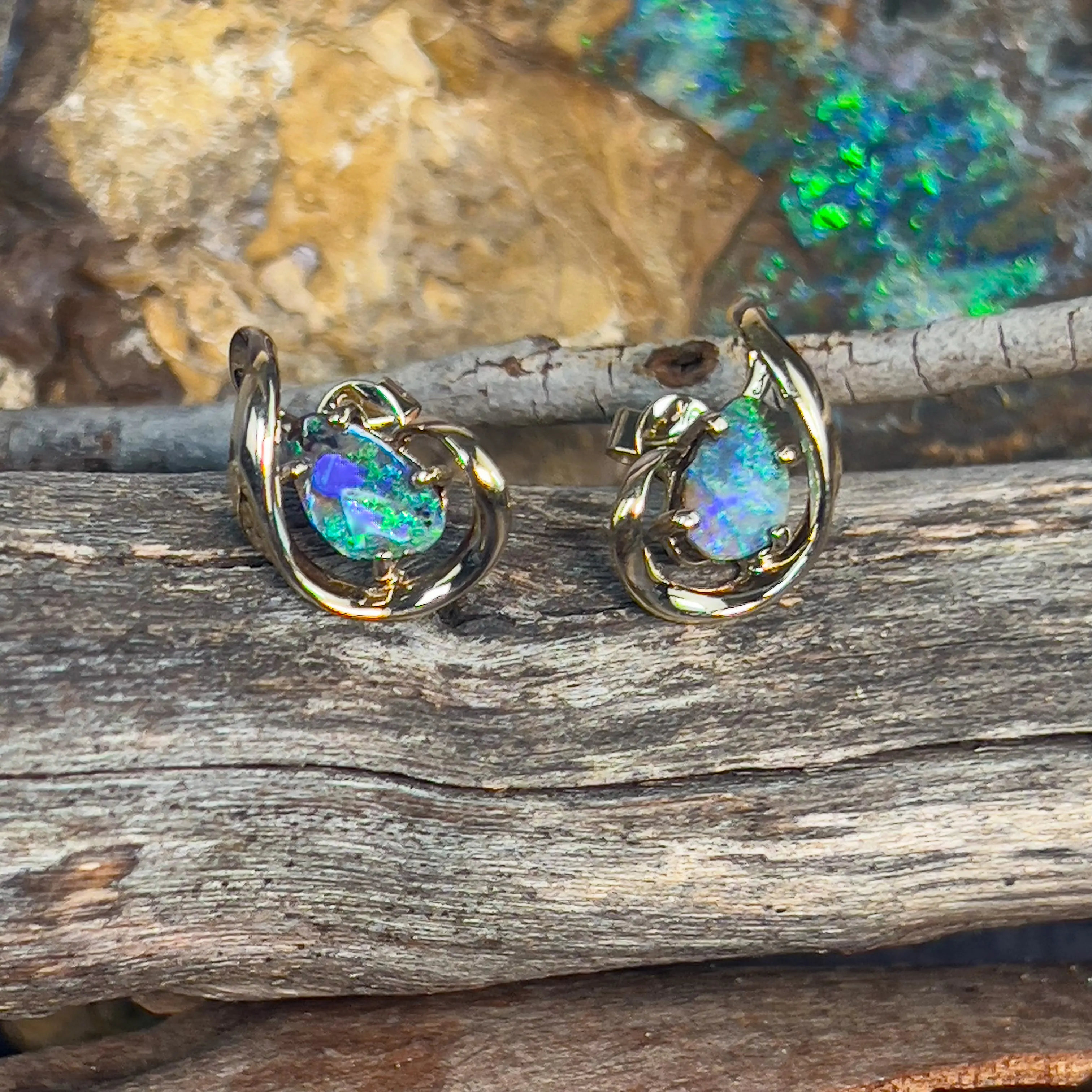 9kt Yellow Gold Boulder Opal 2.07ct earrings