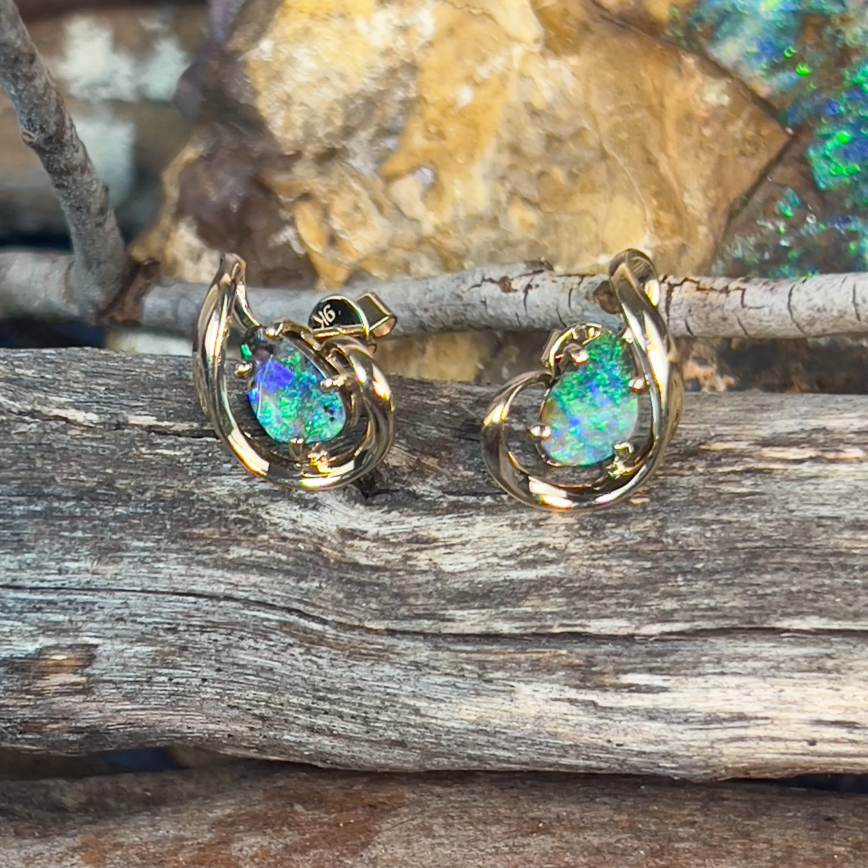 9kt Yellow Gold Boulder Opal 2.07ct earrings