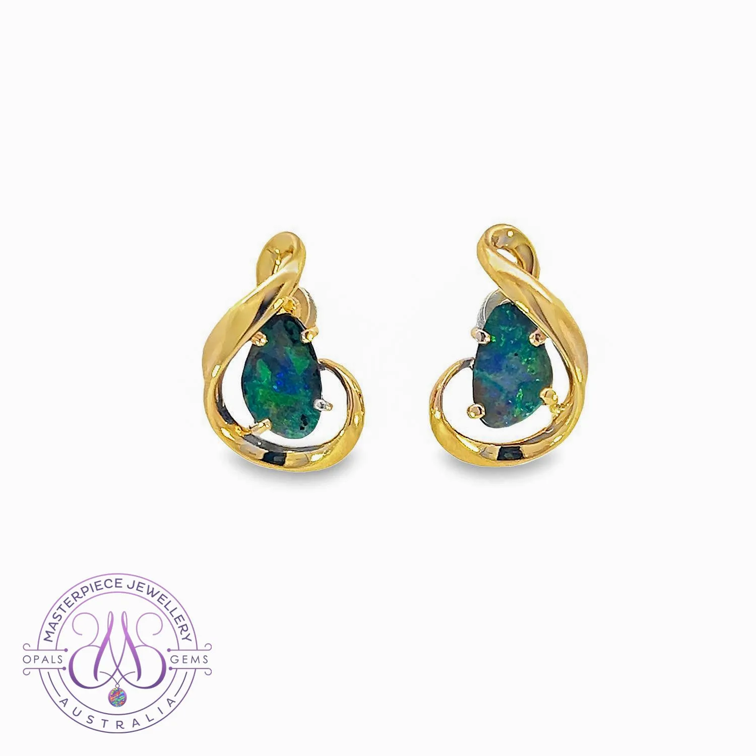 9kt Yellow Gold Boulder Opal 2.07ct earrings