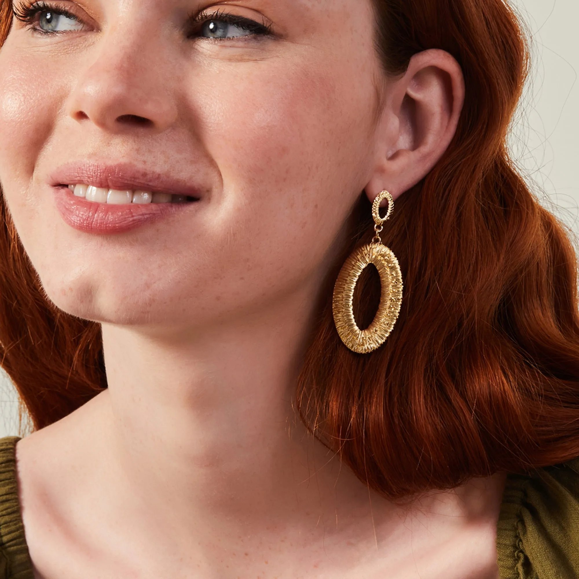 Accessorize London Women Gold Oval Drop Earrings