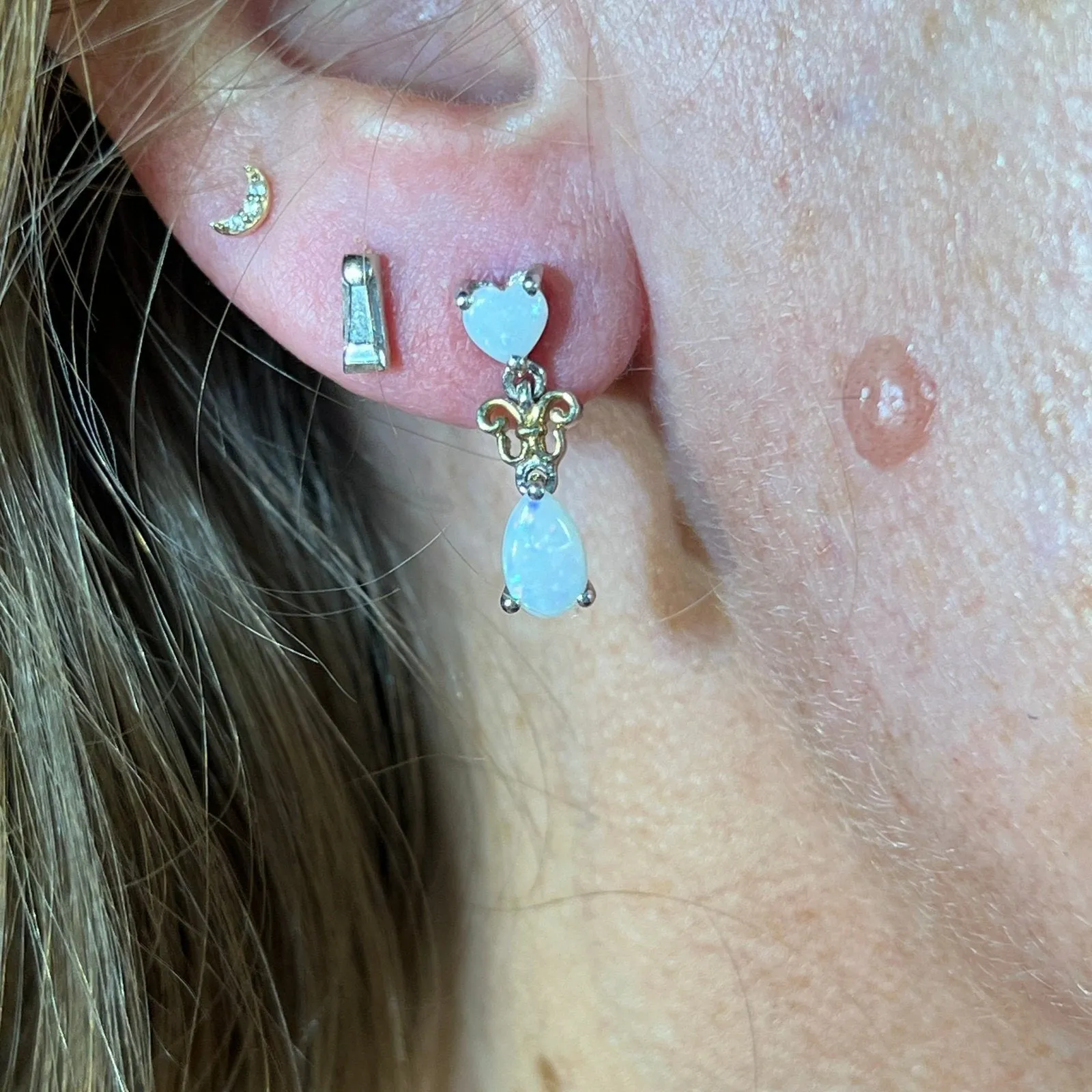 Australian Opal Heart   Teardrop Dangle Earrings in Sterling Silver