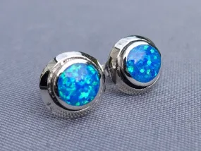 Blue Opal Opalique Round Silver Studs, OPS5BOP