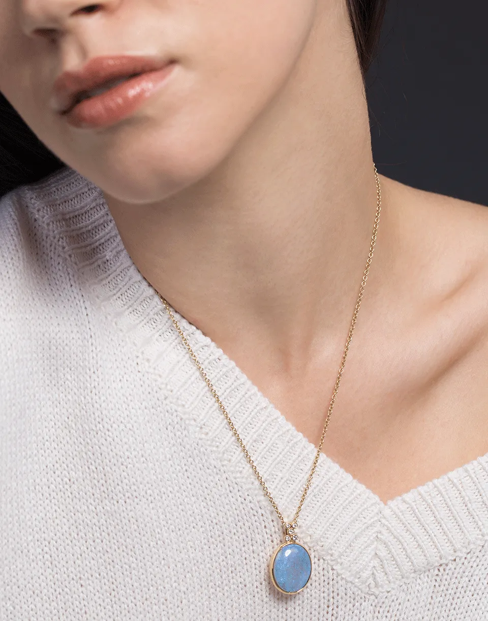Blue Opal Pendant and Diamond Necklace