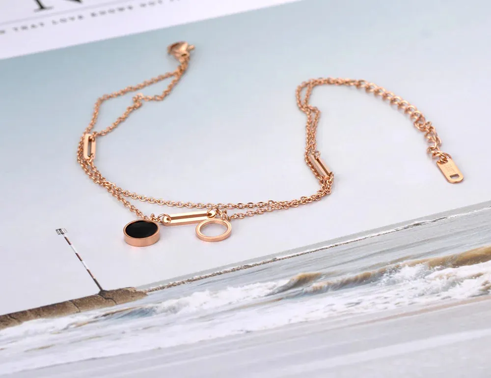 Bohemia Rose Gold Plated Double Layer Geometry Acrylic Circle Anklets For Women