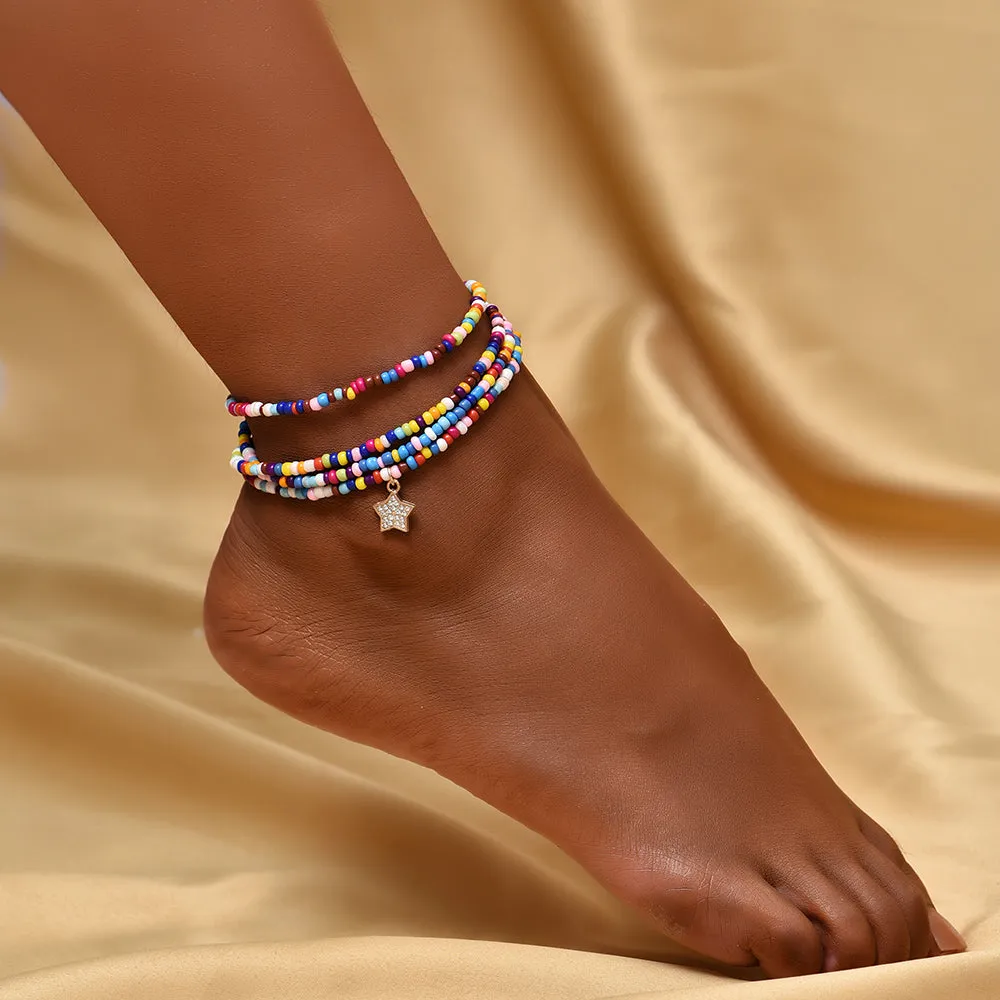 Boho Anklet Foot Colorful Beads Chain Star Pendant Ankle