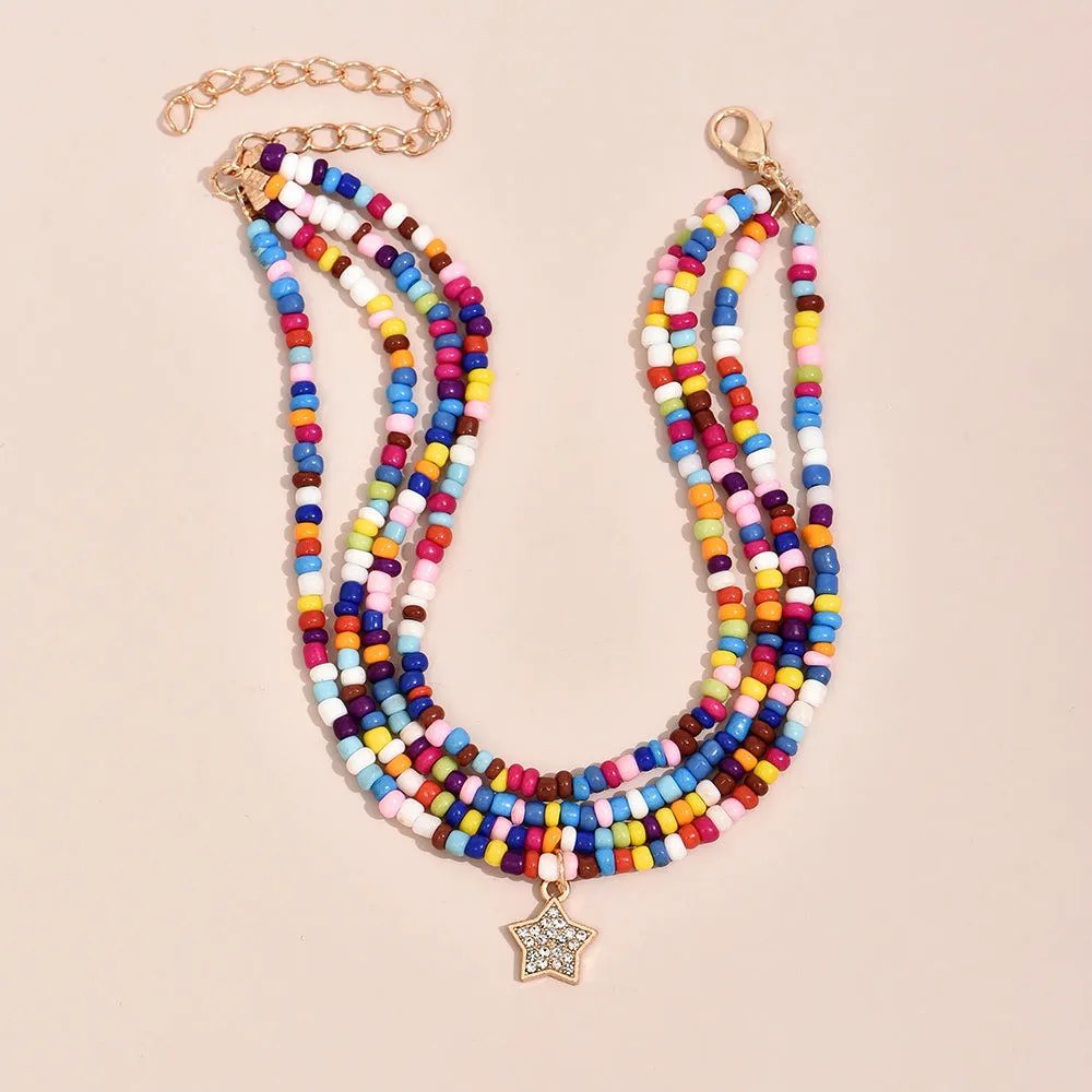 Boho Anklet Foot Colorful Beads Chain Star Pendant Ankle