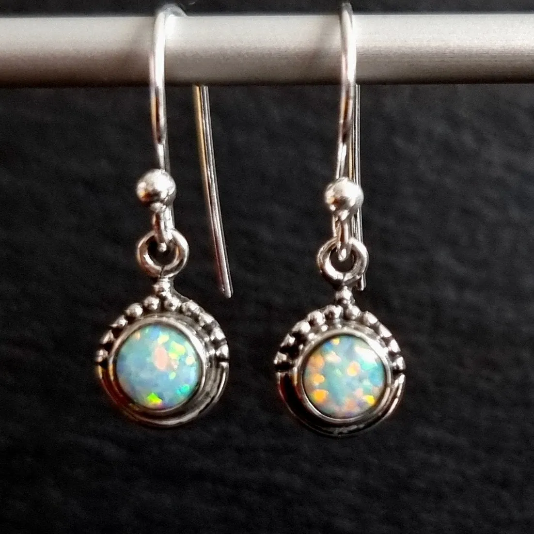 Boho Round 5mm White Opal 925 Silver Earrings, E91WOP