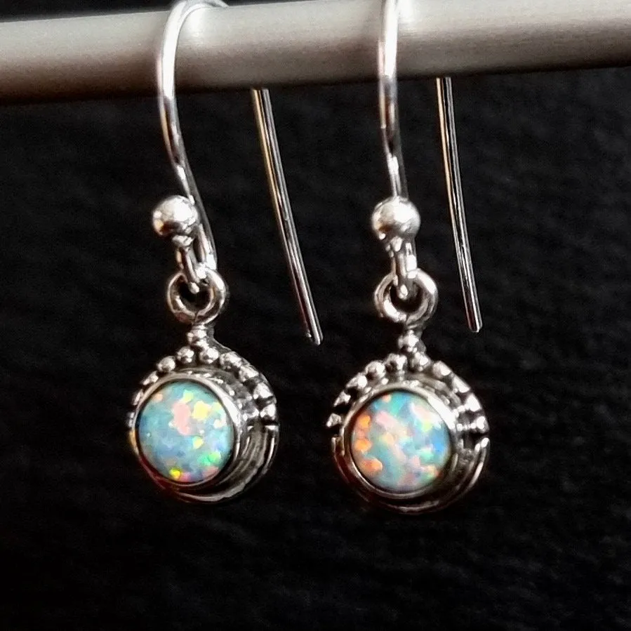 Boho Round 5mm White Opal 925 Silver Earrings, E91WOP