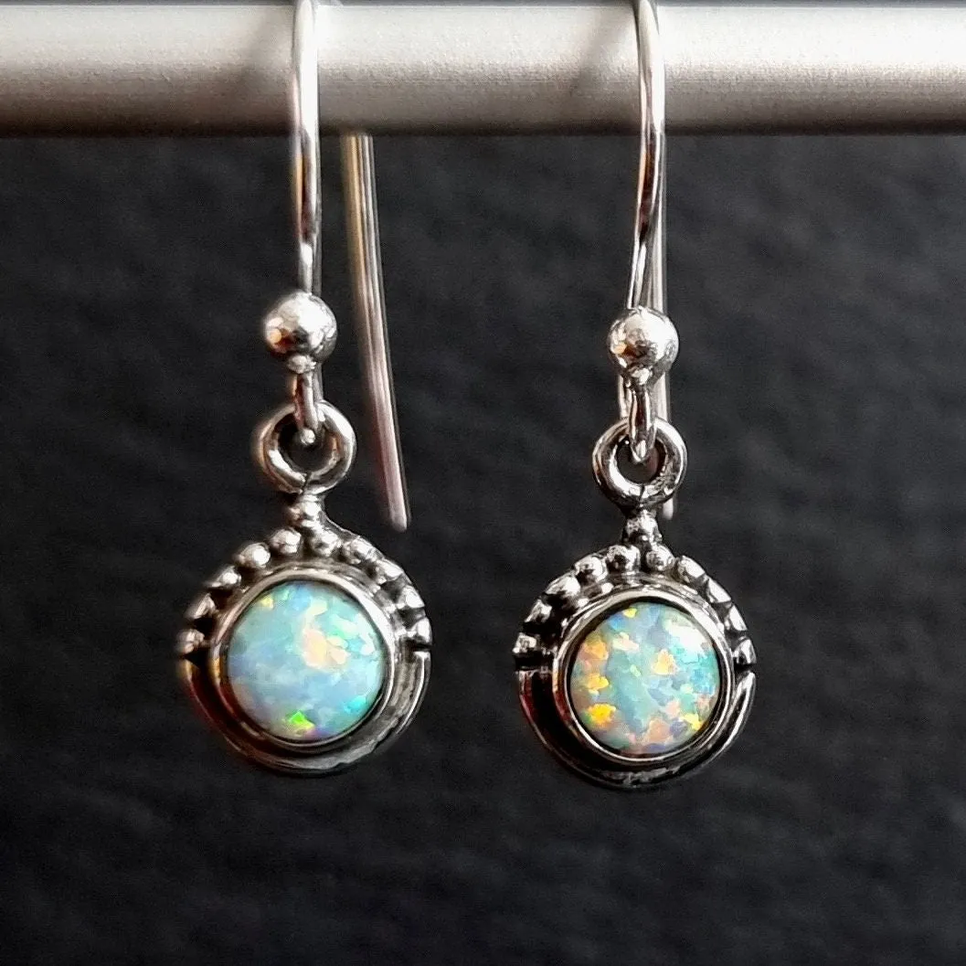 Boho Round 5mm White Opal 925 Silver Earrings, E91WOP