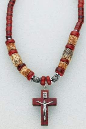 BROWN SHELL NECKLACE WITH CRUCIFIX