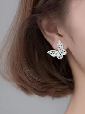 Butterfly Effect Silver Earrings, .925 Sterling Silver Diamond CZ  XL Large Statement Butterfly Earrings