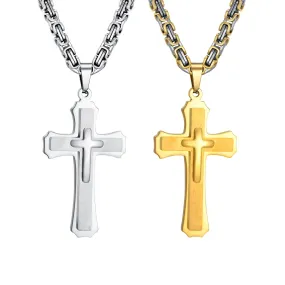 Chunky 3-layer Cross Necklaces for Men Boys,Bold Byzantine Link Chain Necklace