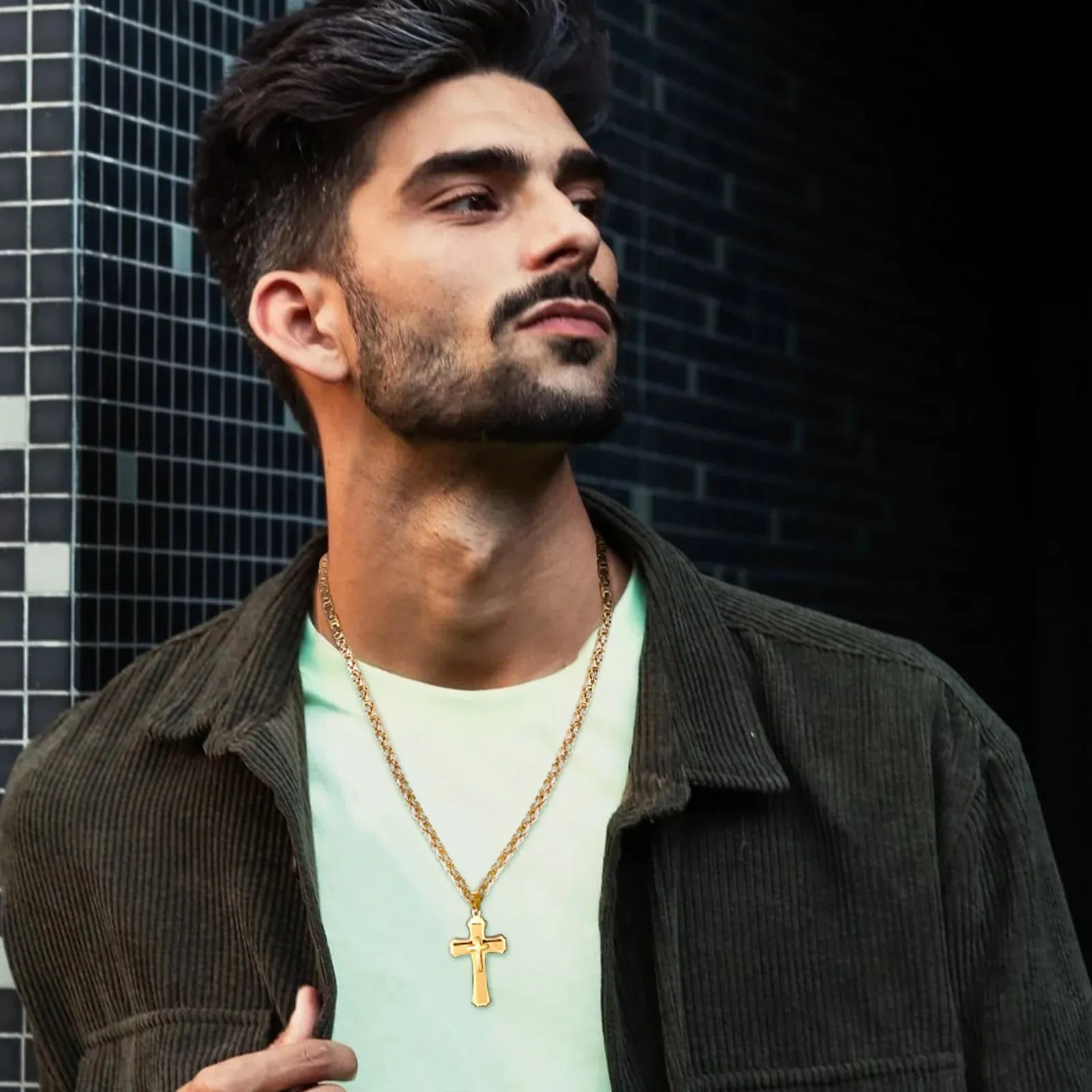 Chunky 3-layer Cross Necklaces for Men Boys,Bold Byzantine Link Chain Necklace