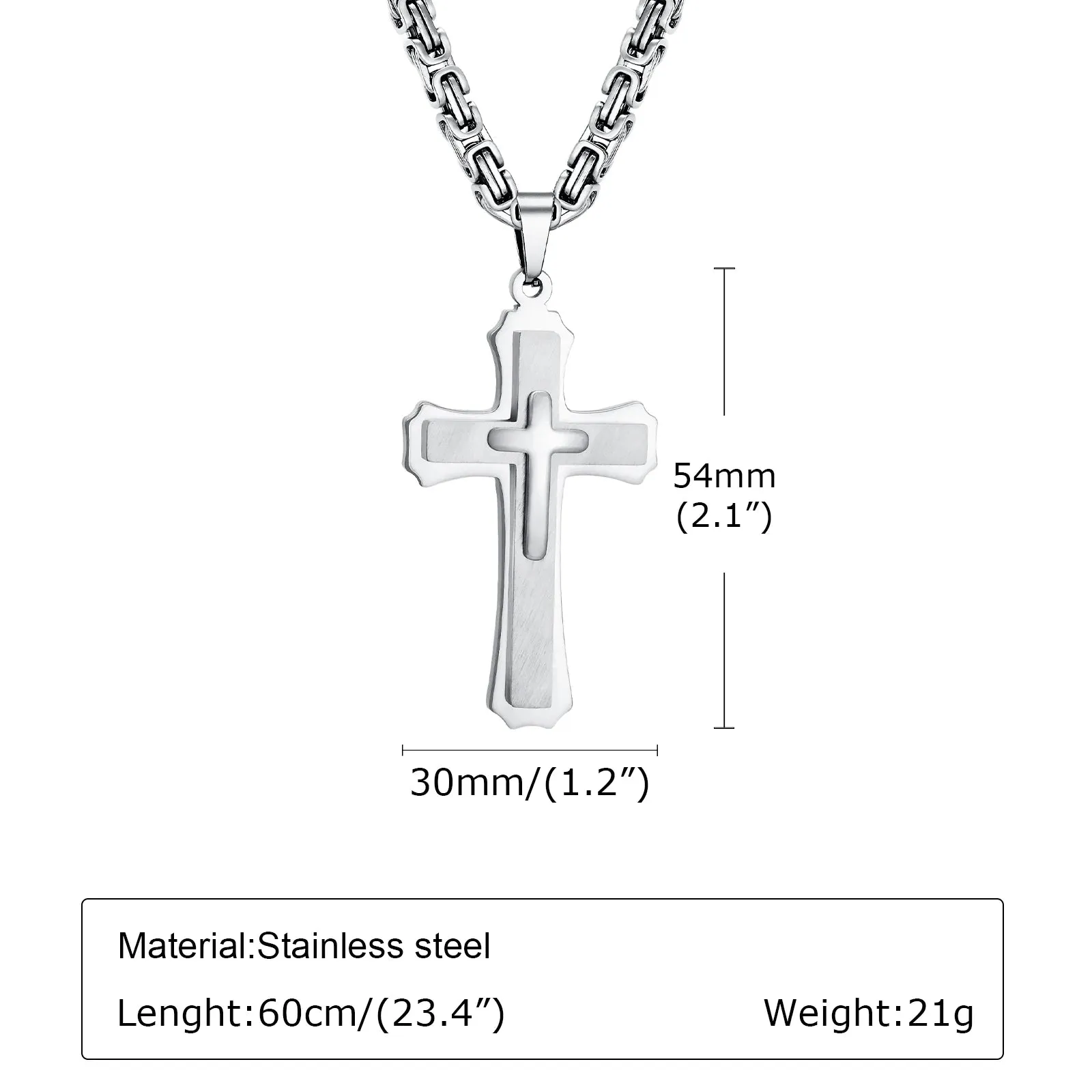 Chunky 3-layer Cross Necklaces for Men Boys,Bold Byzantine Link Chain Necklace