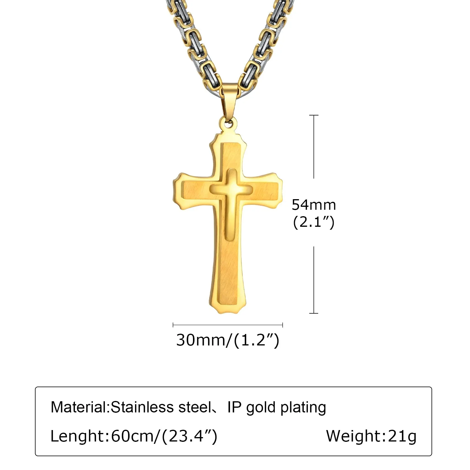 Chunky 3-layer Cross Necklaces for Men Boys,Bold Byzantine Link Chain Necklace