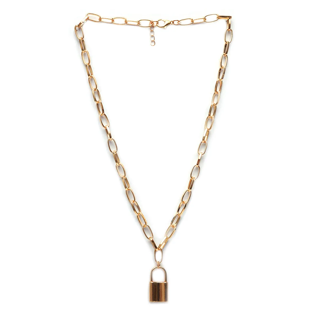 Chunky Chain-Link Gold-Toned Lock Pendant Necklace & Bracelet Set