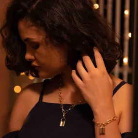 Chunky Chain-Link Gold-Toned Lock Pendant Necklace & Bracelet Set