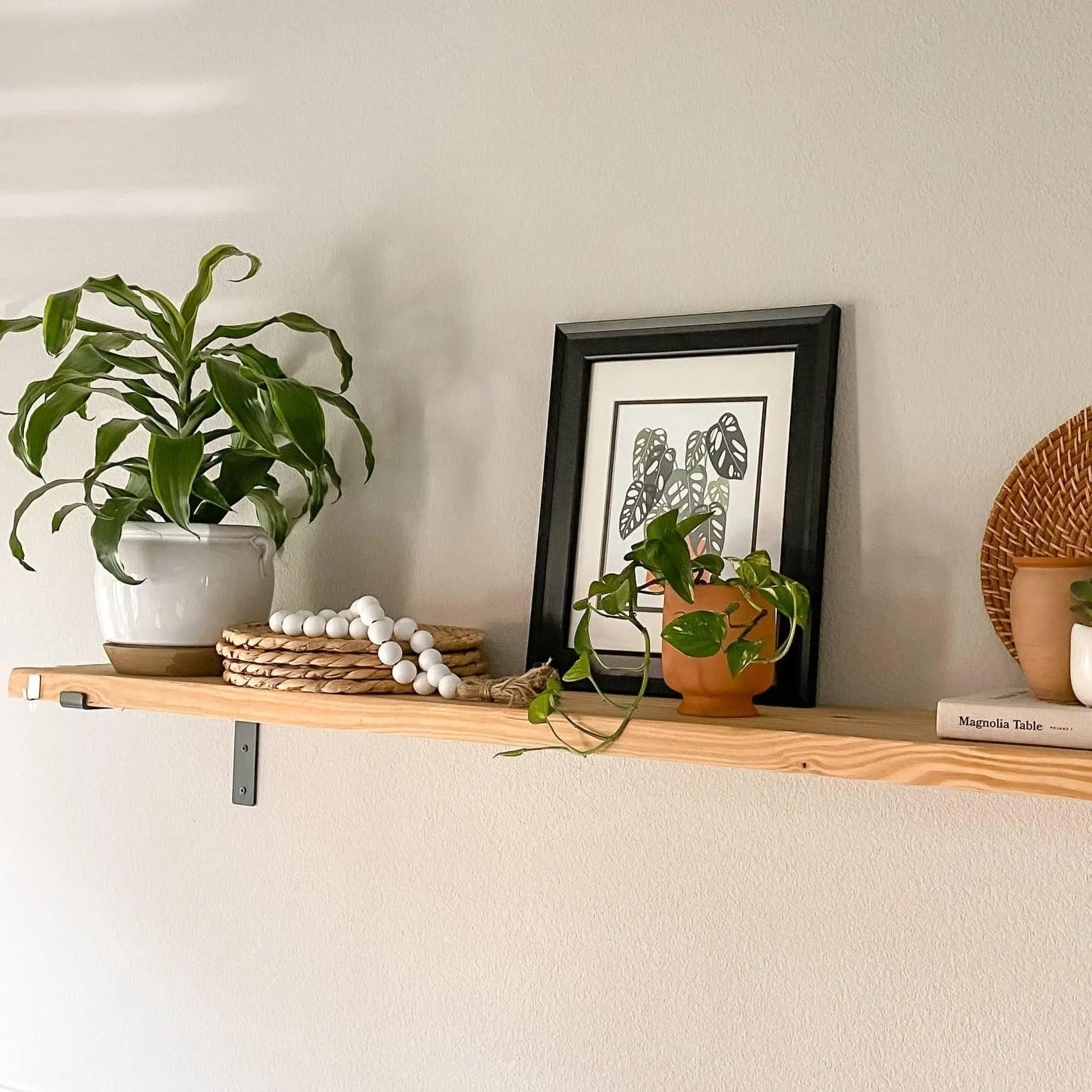 Chunky large wood bead garland with tassels- Rustic white