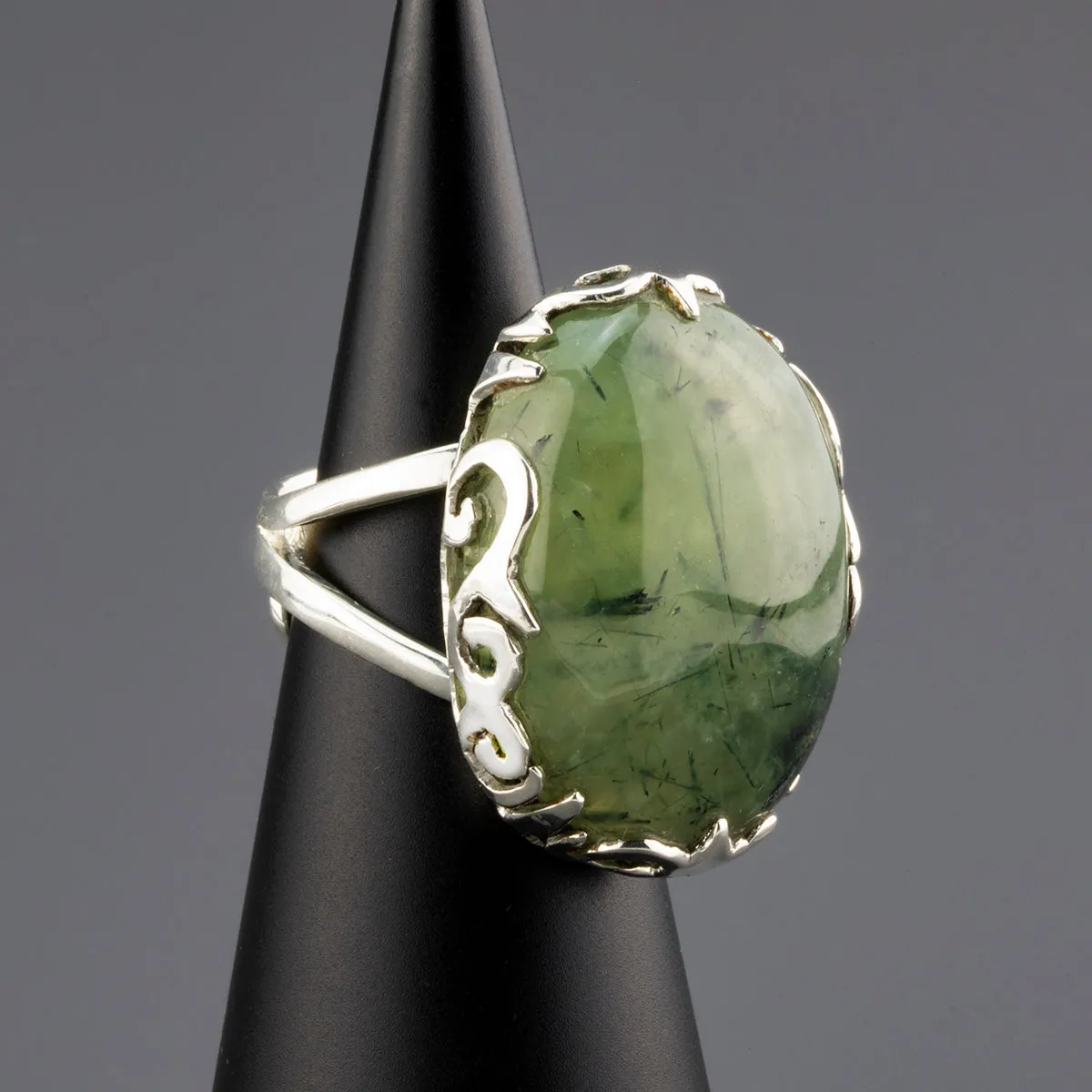 Chunky Silver and Prehnite Stone Ring