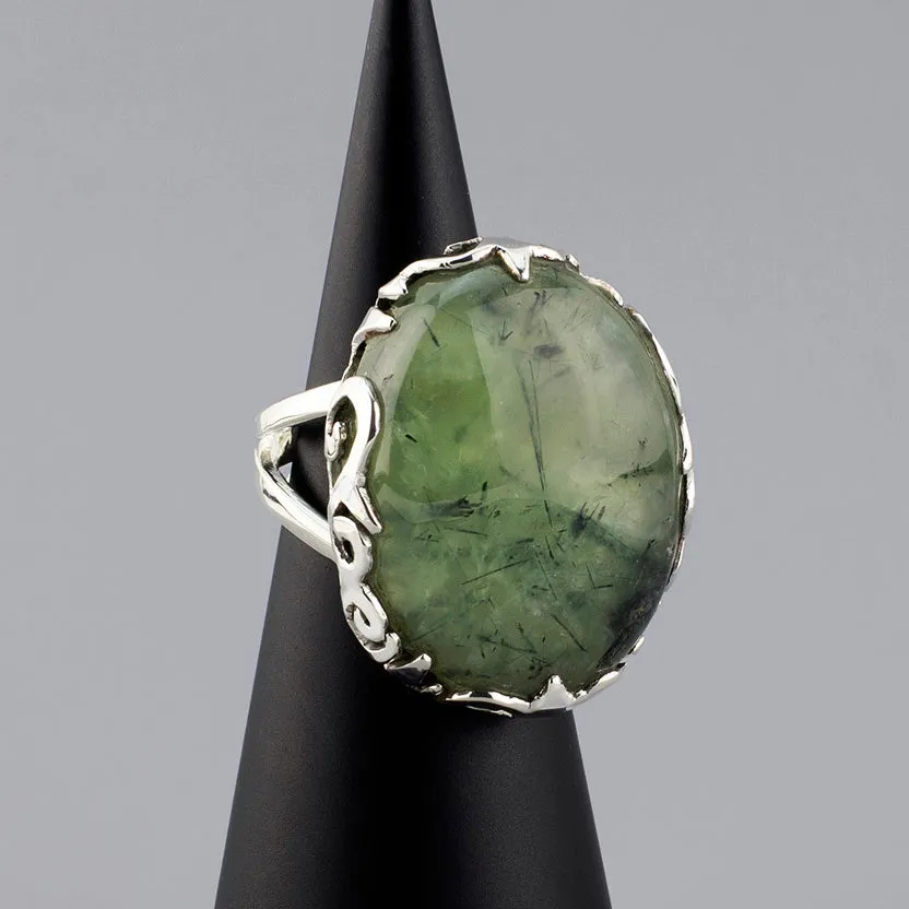Chunky Silver and Prehnite Stone Ring