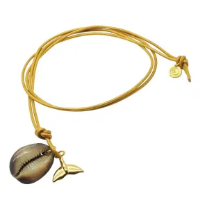 Cobra Cowrie Seashell Mermaid Tail Charm Duo Leather Cord Necklace