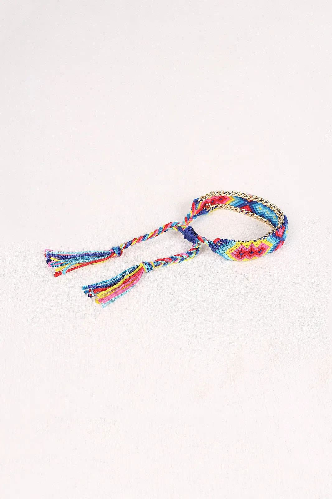 Colorful Threaded Chain Tassel Bracelet