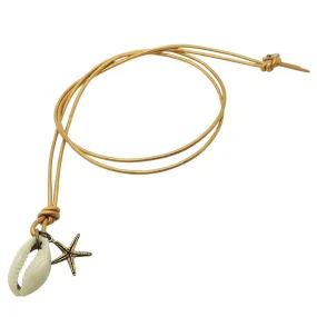 Cowrie Seashell Starfish Charm Duo Leather Cord Necklace