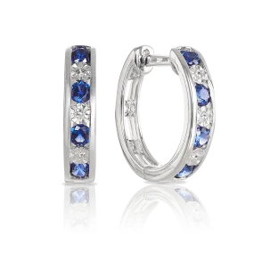 Created Sapphire & Diamond Hoop Earrings in 9ct White Gold