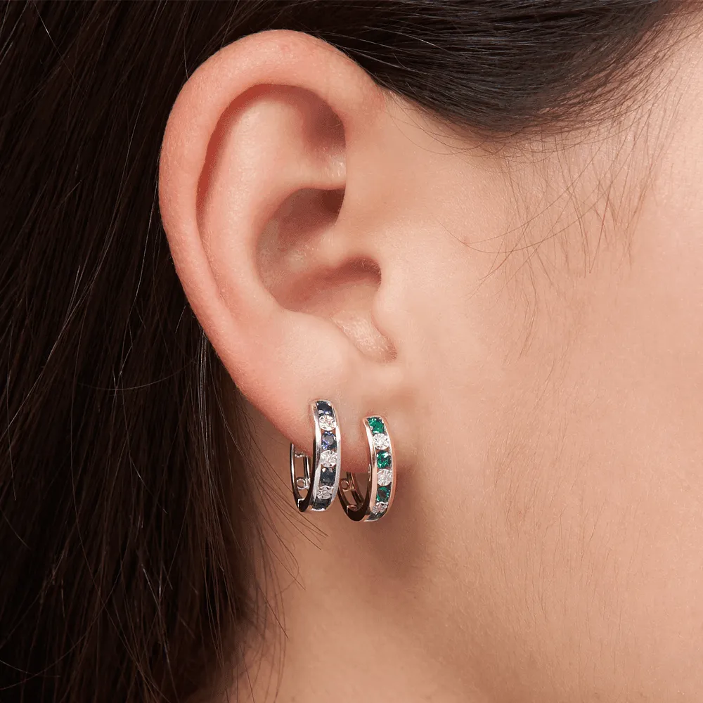 Created Sapphire & Diamond Hoop Earrings in 9ct White Gold
