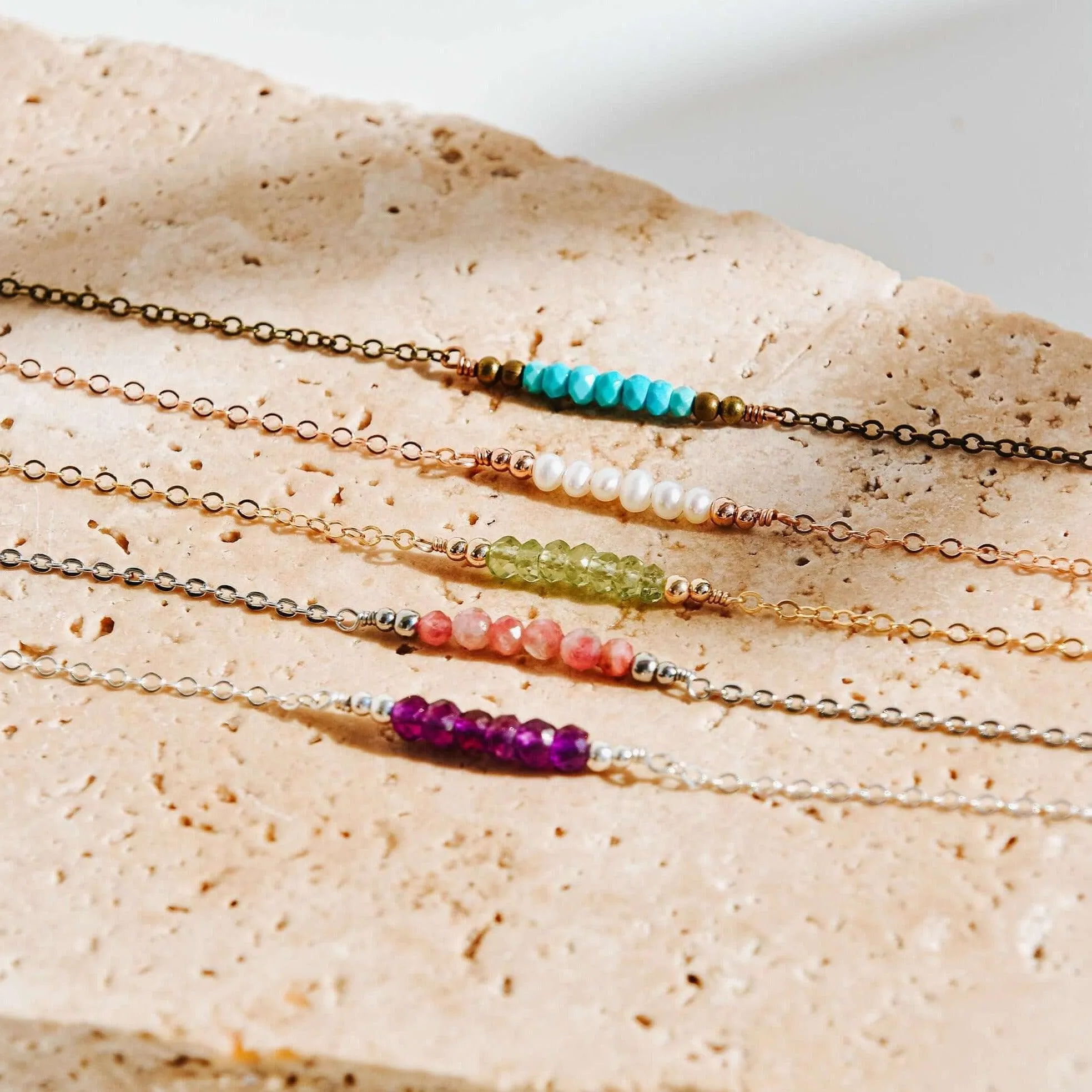 Custom Sparkling Gemstone Faceted Bead Bar Necklace