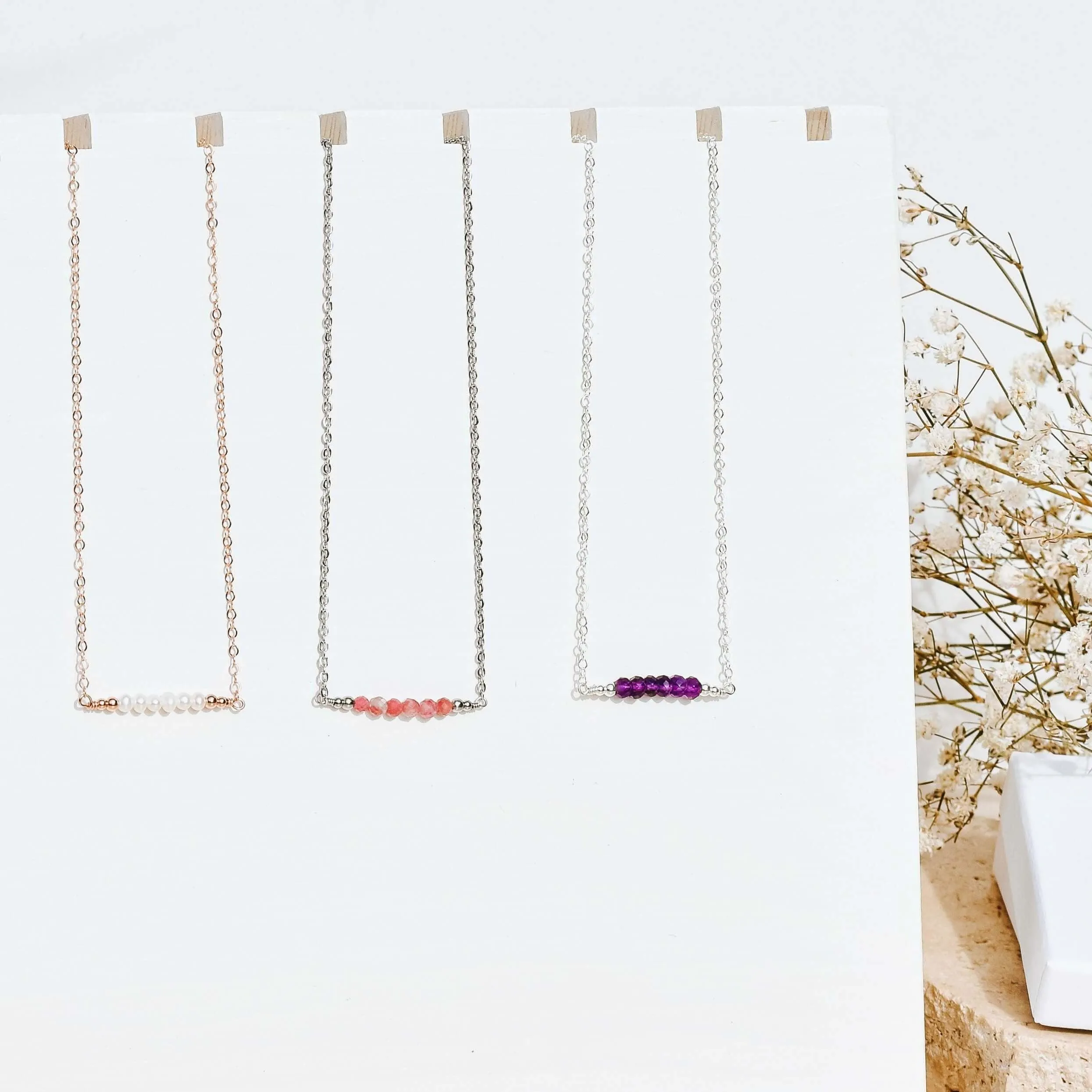Custom Sparkling Gemstone Faceted Bead Bar Necklace
