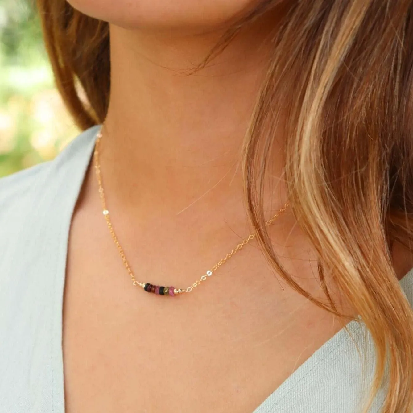 Custom Sparkling Gemstone Faceted Bead Bar Necklace