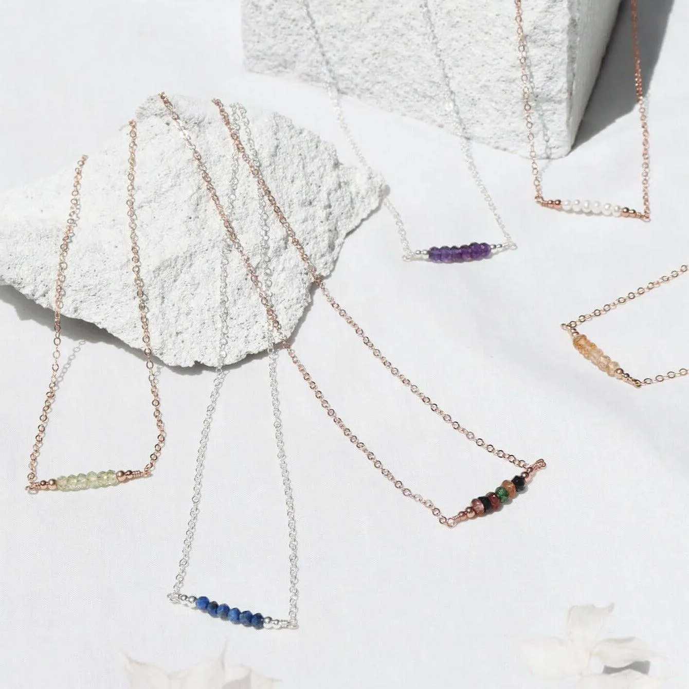 Custom Sparkling Gemstone Faceted Bead Bar Necklace