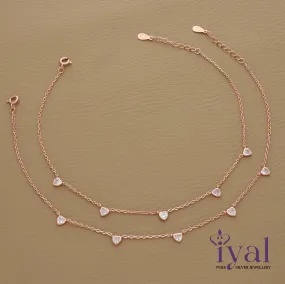 Cuttle Little Heart Charm Rose Gold Polish Silver Anklet